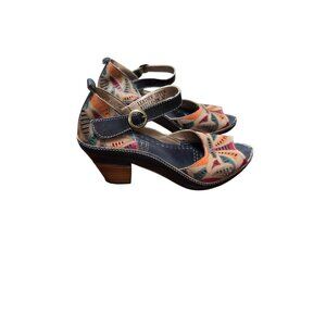 LArtiste By Spring Step Festival Leather Peep Toe Block Heels Avelle Size 37